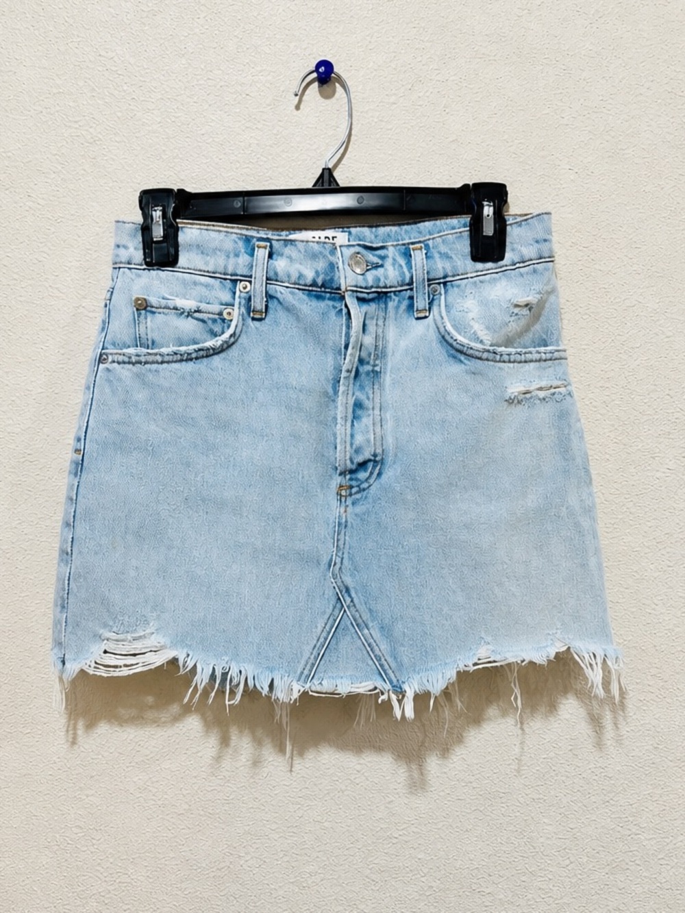 Agolde Skirt Light Blue Distressed Denim Mini size 26 Casual Preppy Distressed